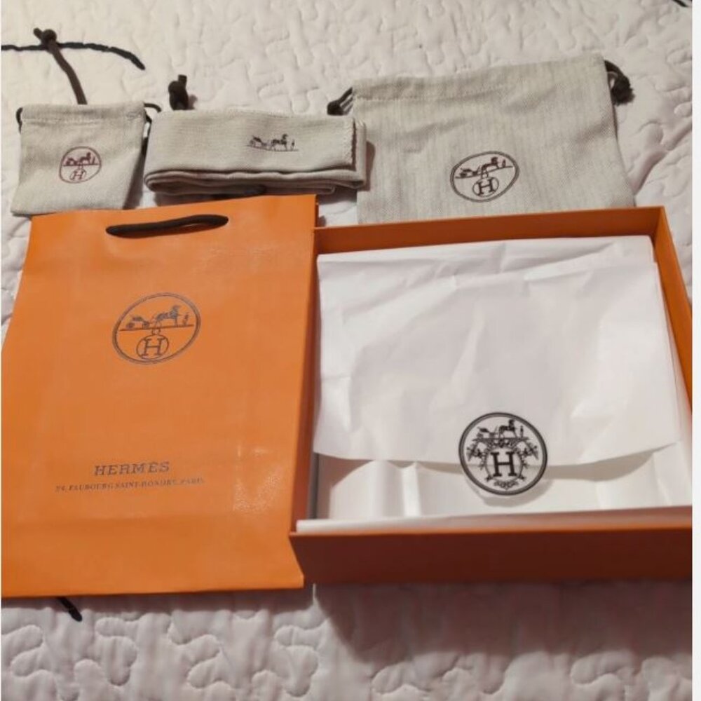 HERMES BELT BOX, TISSUE PAPER, RIBBON, GIFT CARD, ALL BAGS